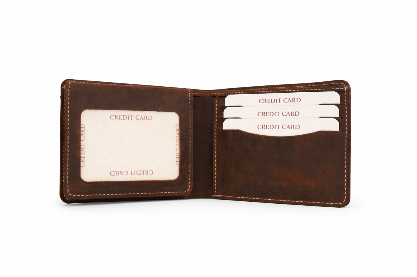 American Leather Goods - Men’s Full-Grain Crazy Leather Bifold Wallet with ID Window