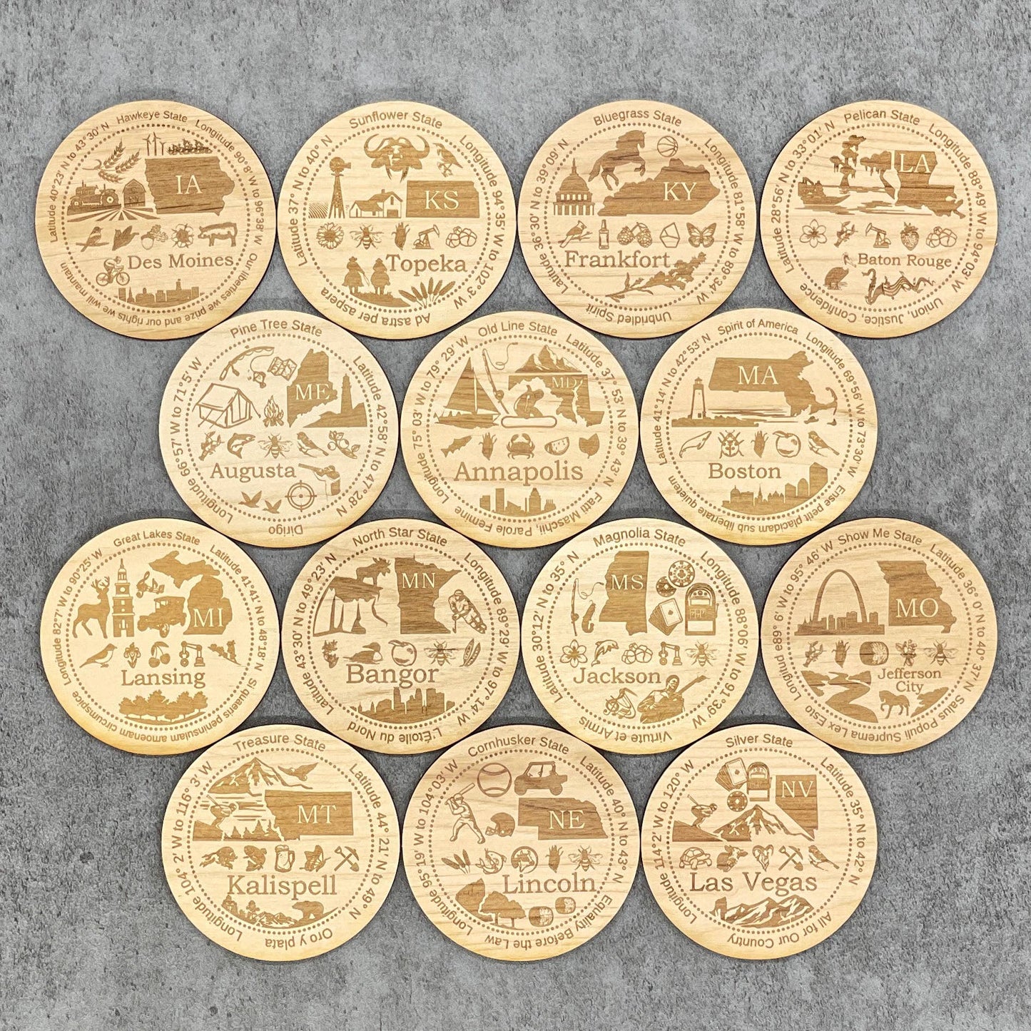 CUSTOM USA State Town Round Wood Magnet: Texas