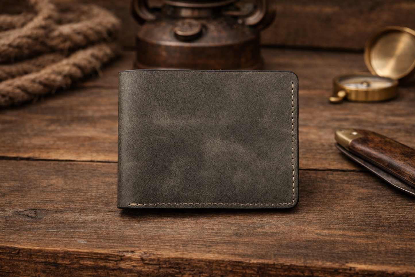 American Leather Goods - Men’s Full-Grain Crazy Leather Bifold Wallet Premium Leather