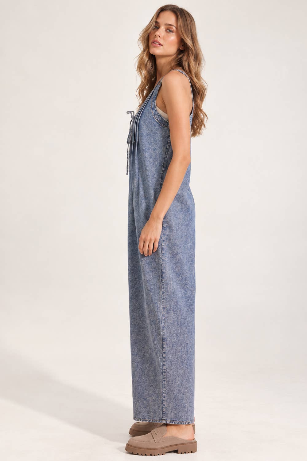 Pintuck Washed Denim Jumpsuit