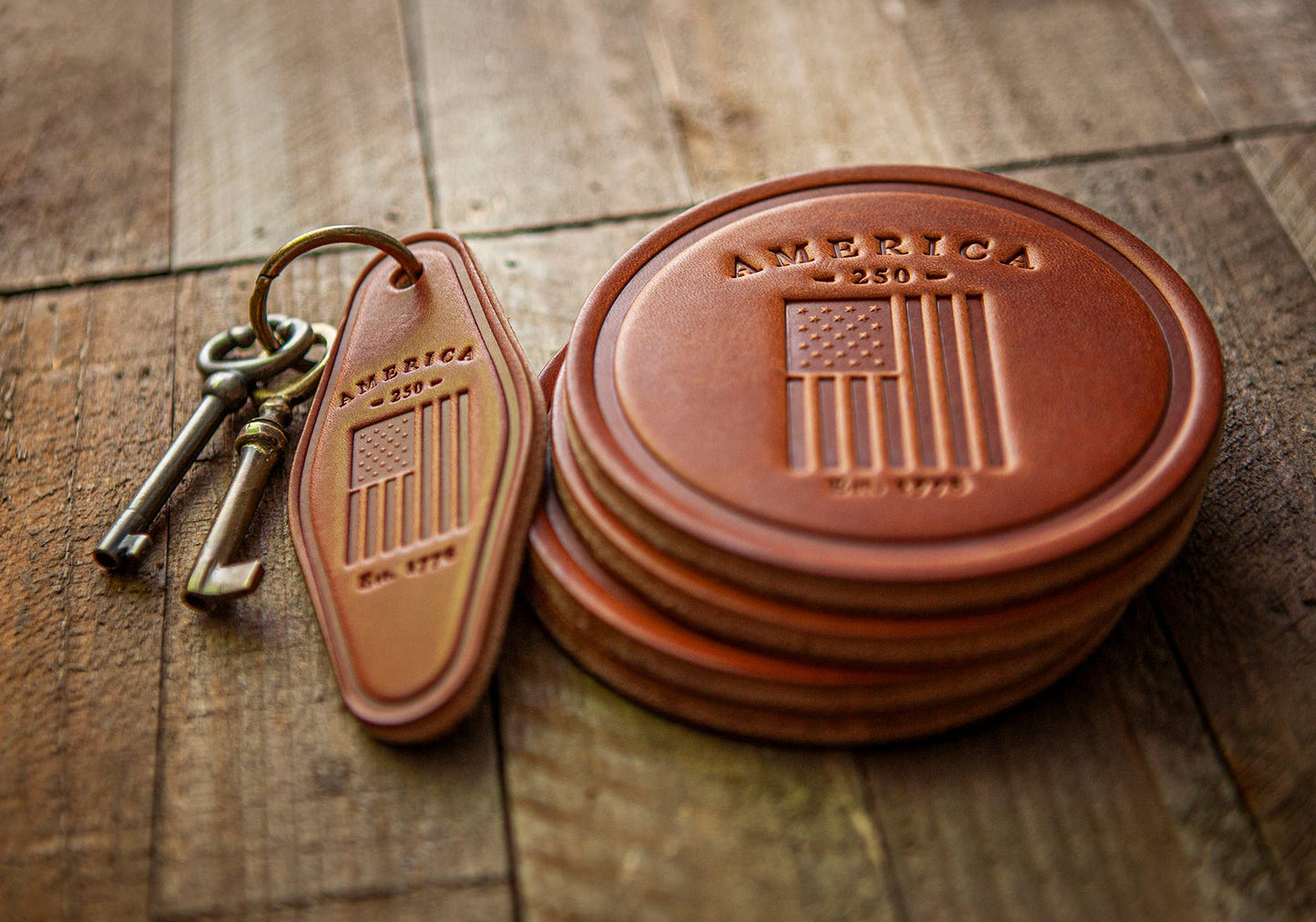 America 250th Flag Leather Coaster | Sugarhouse Leather