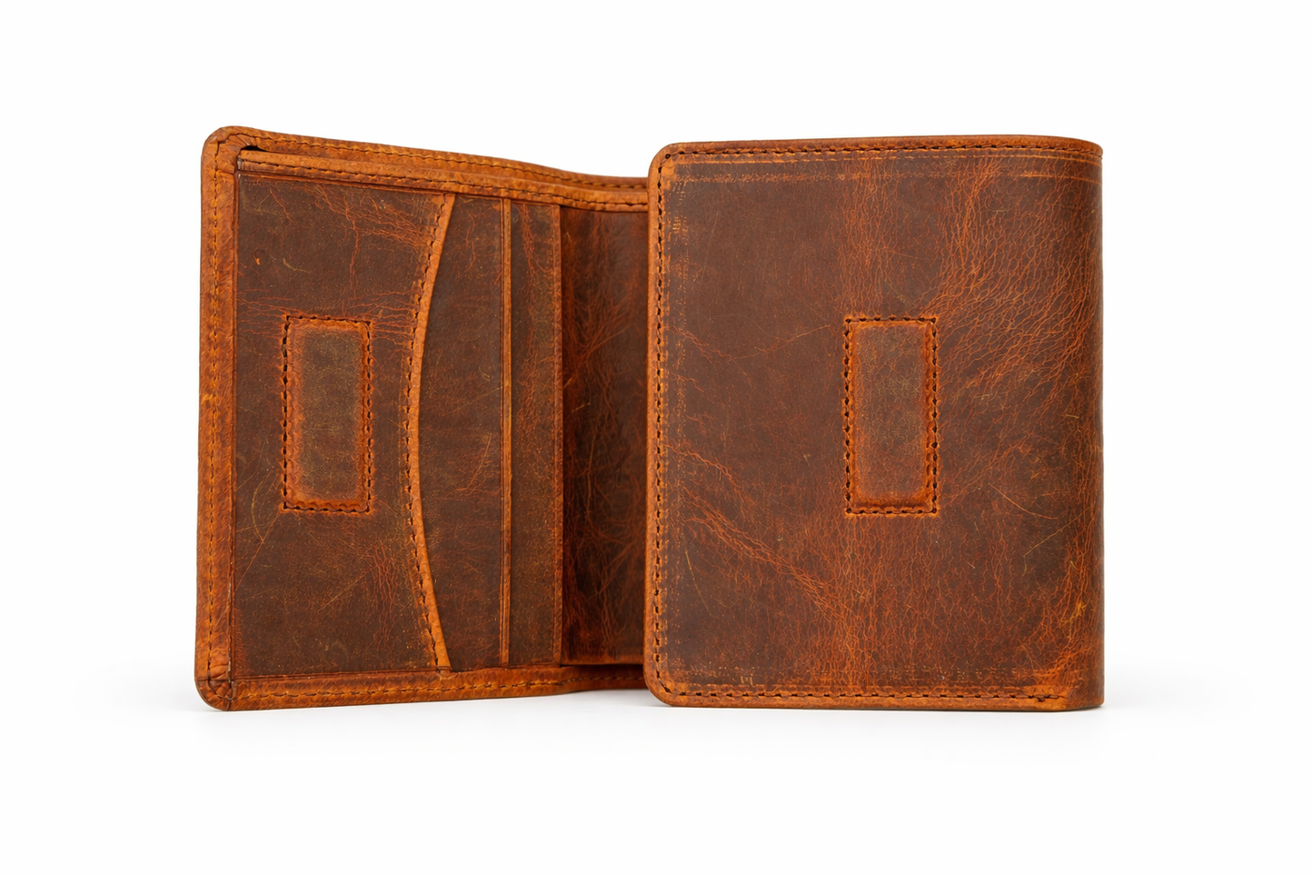 American Leather Goods - Leather Wallet for Men Handcrafted Distressed Trifold Wallet