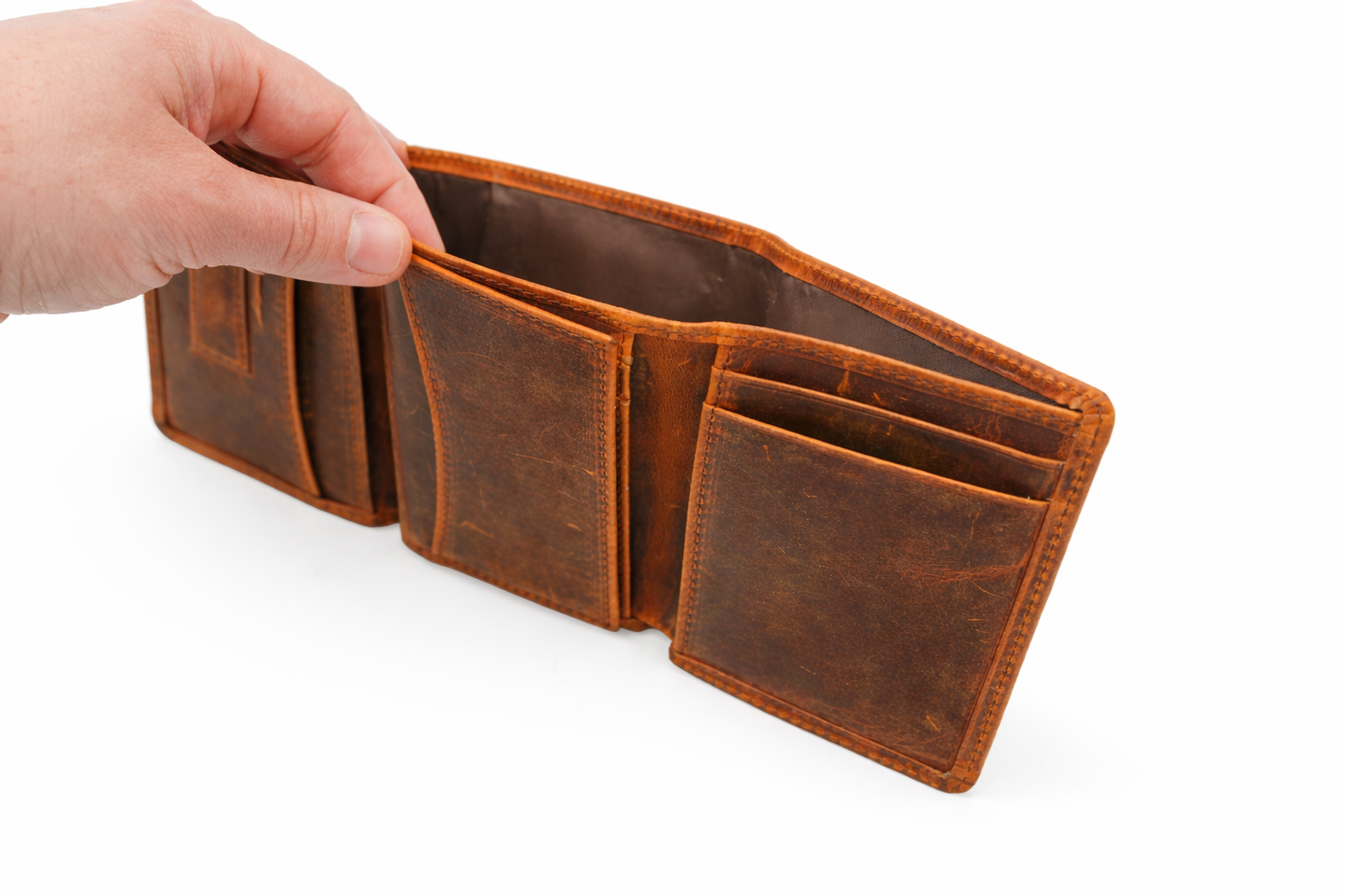 American Leather Goods - Leather Wallet for Men Handcrafted Distressed Trifold Wallet