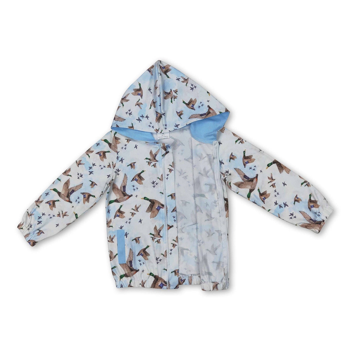 Youth Light blue Pocket Duck Zip Hooded Jacket
