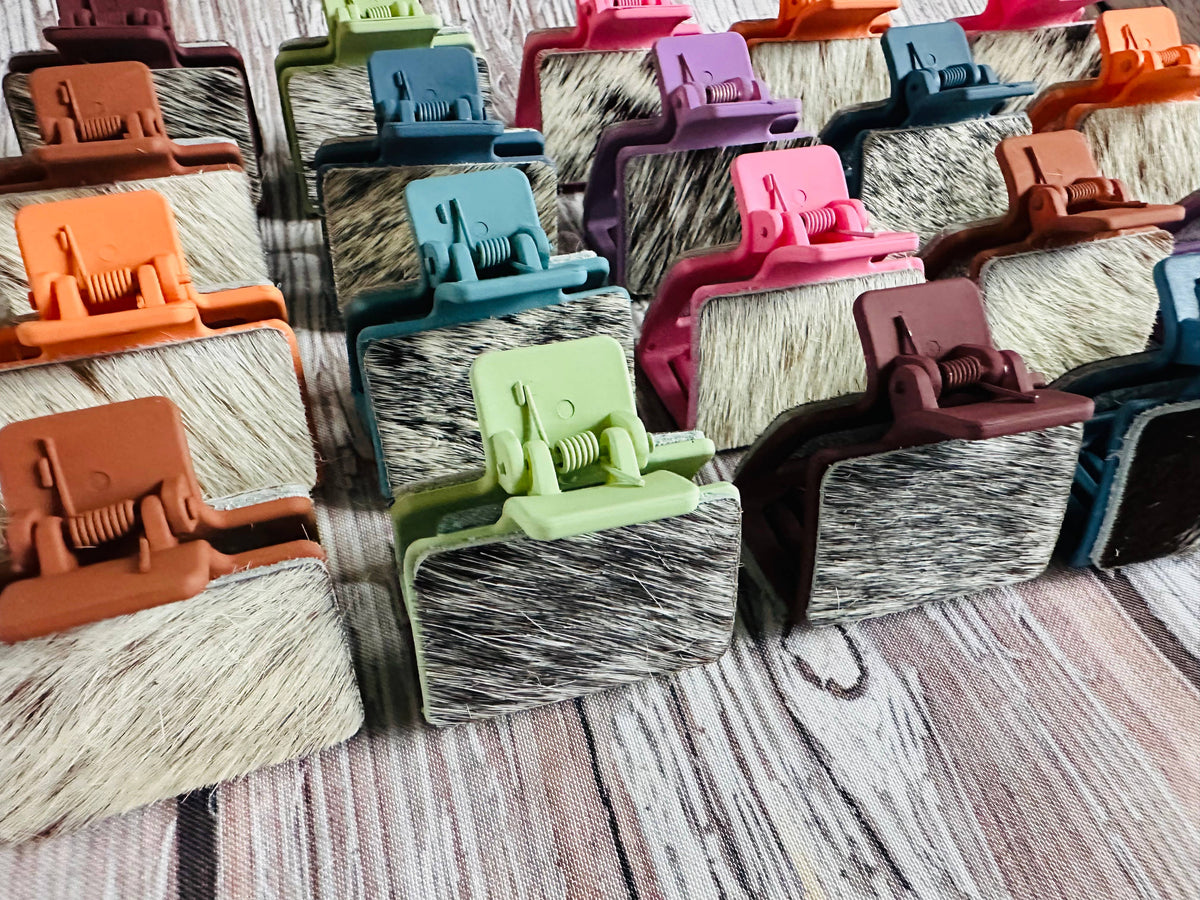 Colorful Cowhide Hair Clips 