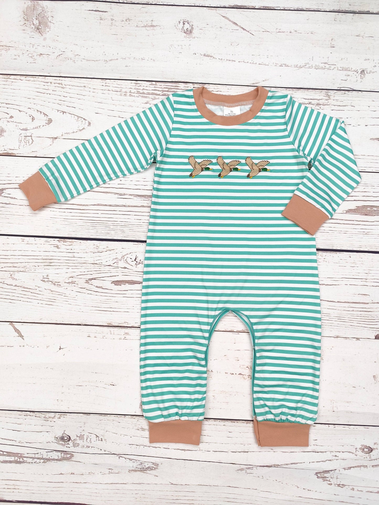 Baby Boy Duck Appliqué Stripe Romper: 0-3M