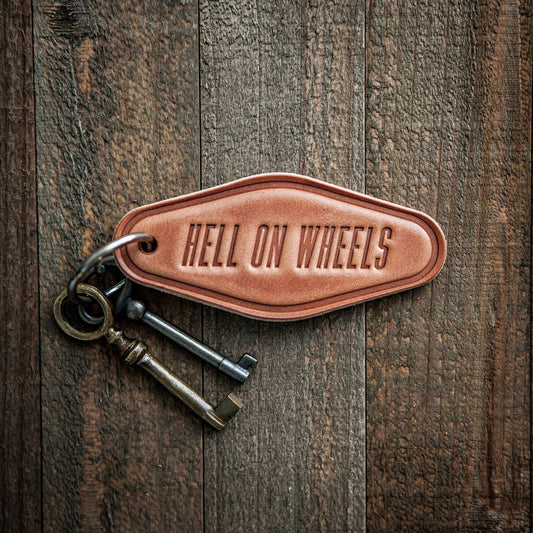 Hell On Wheels Leather Keychain Motel Style