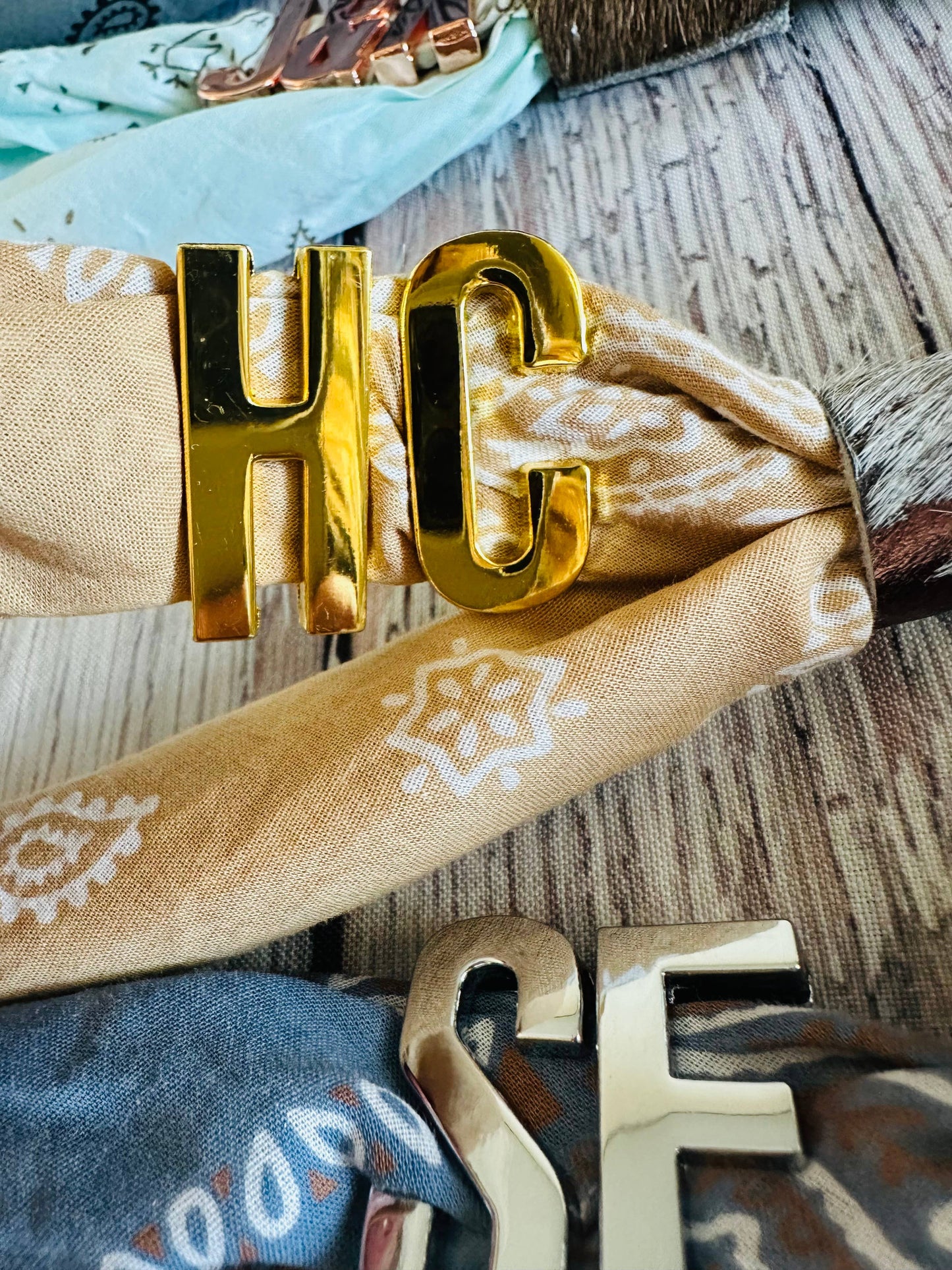 Gold Large Letter Bandana Slides