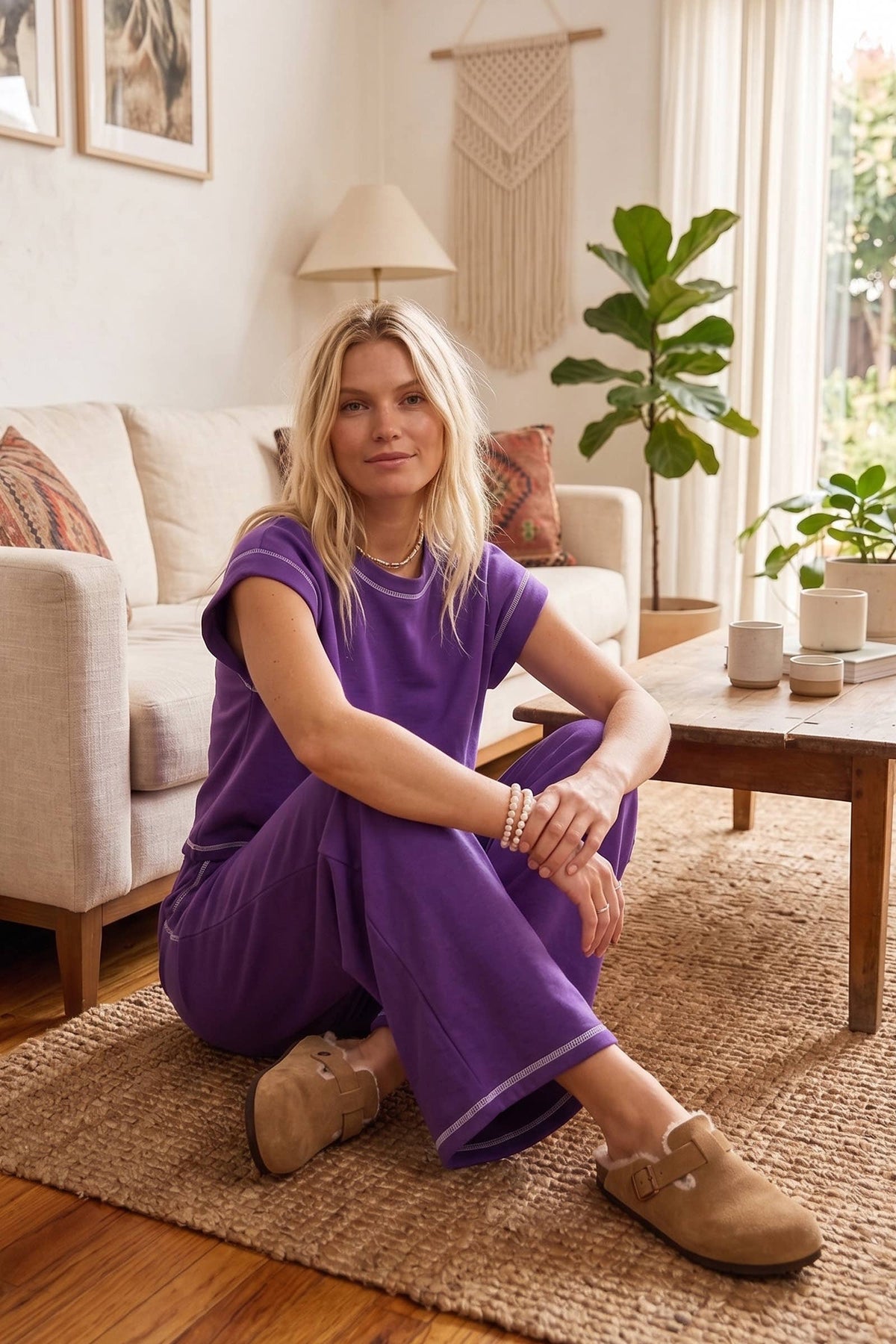 Game Day Lounge Set in Contrast Stitch in Purple
