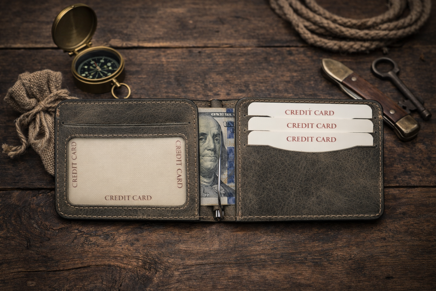 American Leather Goods - Leather Money Clip Wallet for Men, Bill Clip, Slim Wallet
