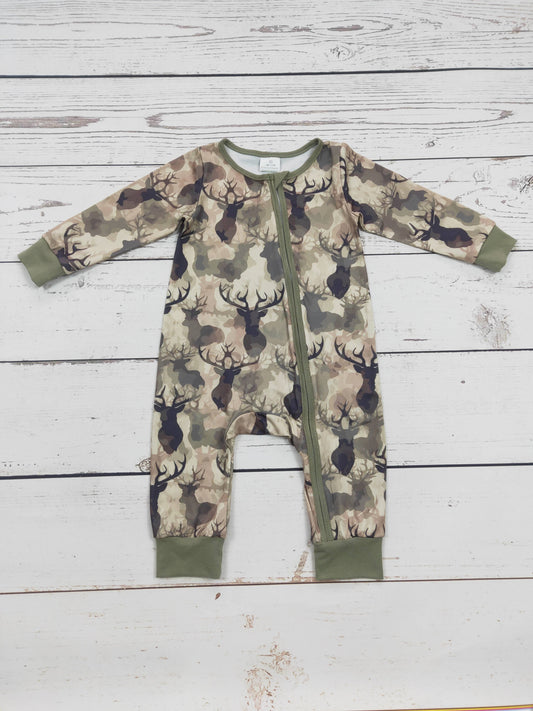 Baby Deer Print Zip Romper| SK