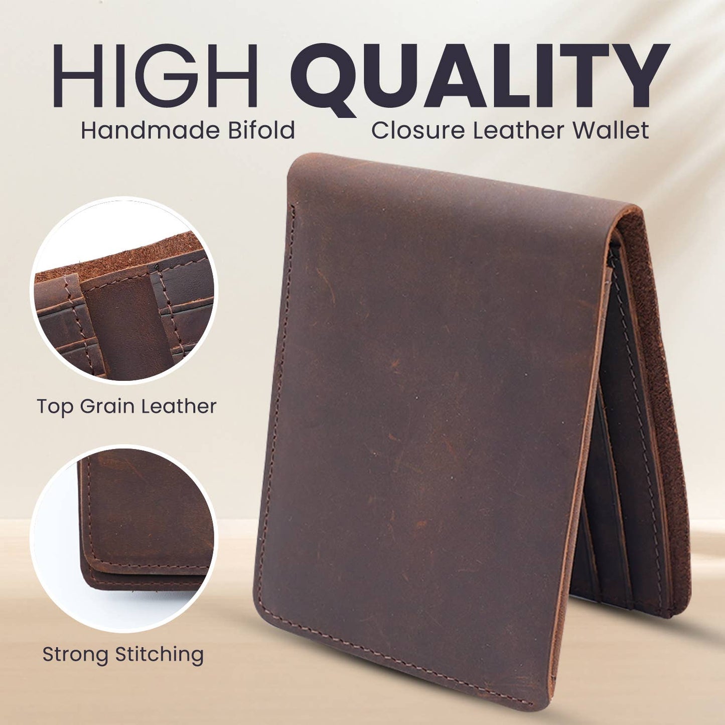 Genuine Leather Wallet w/Flap out ID Window in Brown | Leather Goods