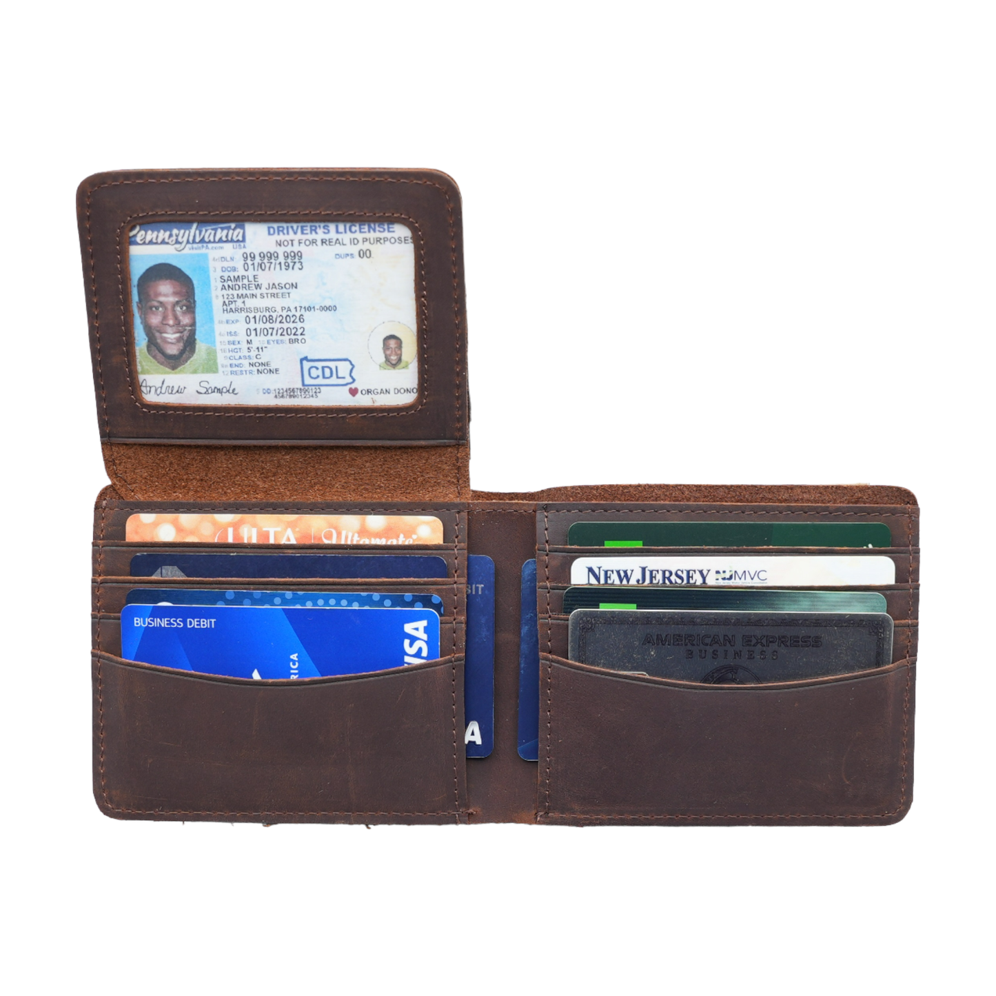 Genuine Leather Wallet w/Flap out ID Window in Brown | Leather Goods