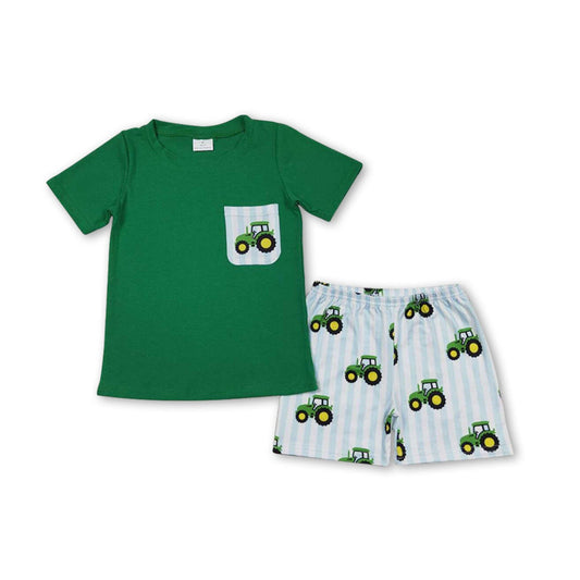 Youth Short Sleeve Green Pocket Top Tractor Farm Set
