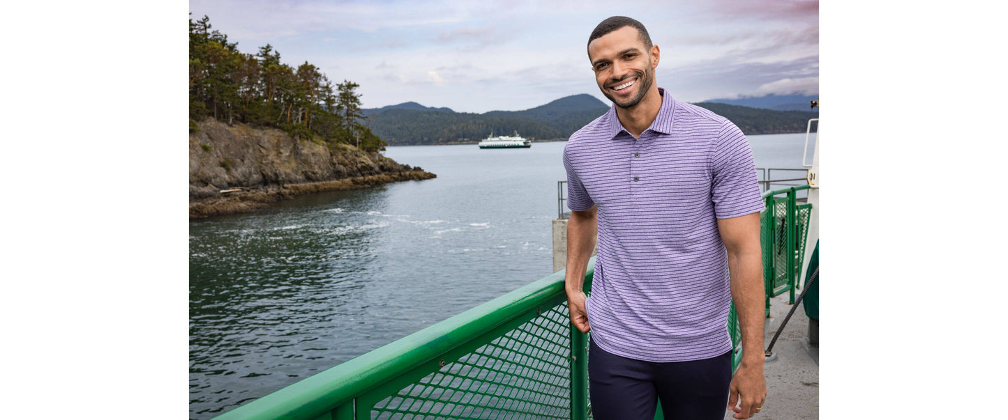 Cutter & Buck Forge Eco Heather Stripe Recycled Mens Polo: College Purple Heather / Medium / MCK01303