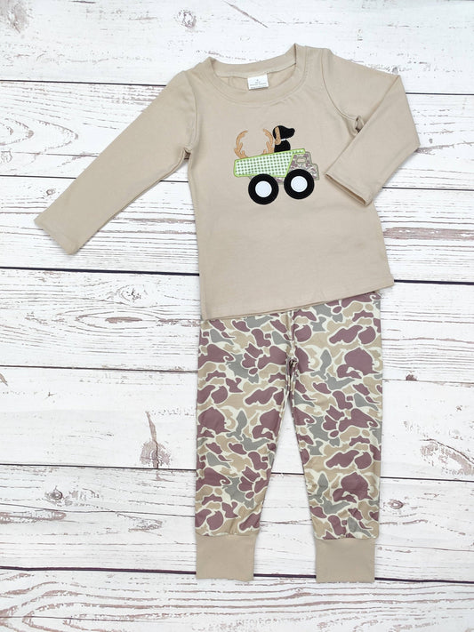 Boys Dog Appliqué Camouflage Pants Set | SK