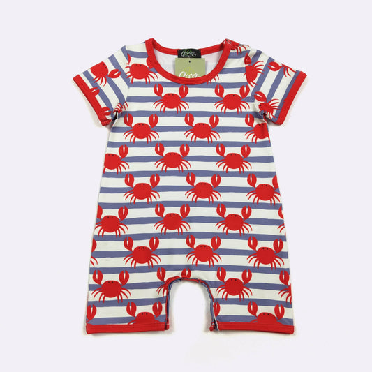 Blue Stripe Crab Boy Romper | Clover Cottage