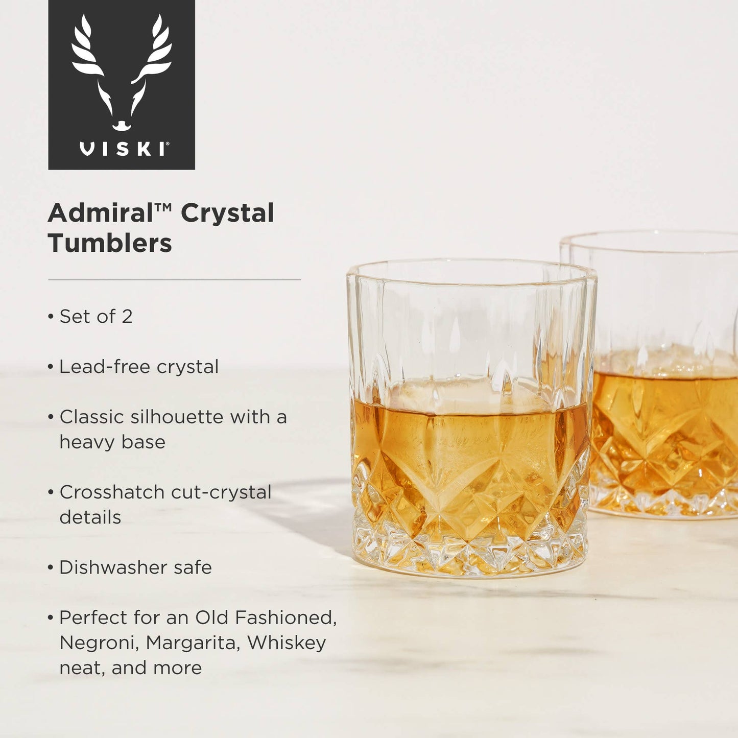 Admiral™ Stemless Crystal Lowball Tumblers Set | Viski