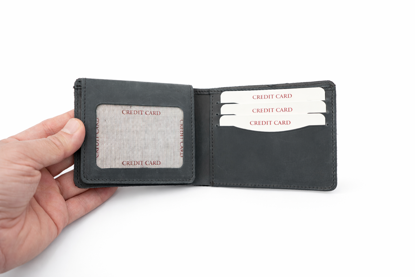American Leather Goods - Men’s Full-Grain Crazy Leather Bifold Wallet with ID Window
