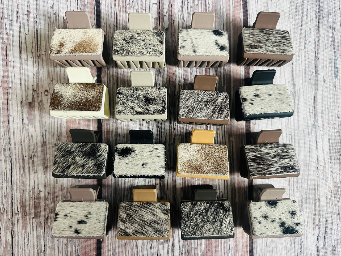 Neutral Cowhide Hair Clips