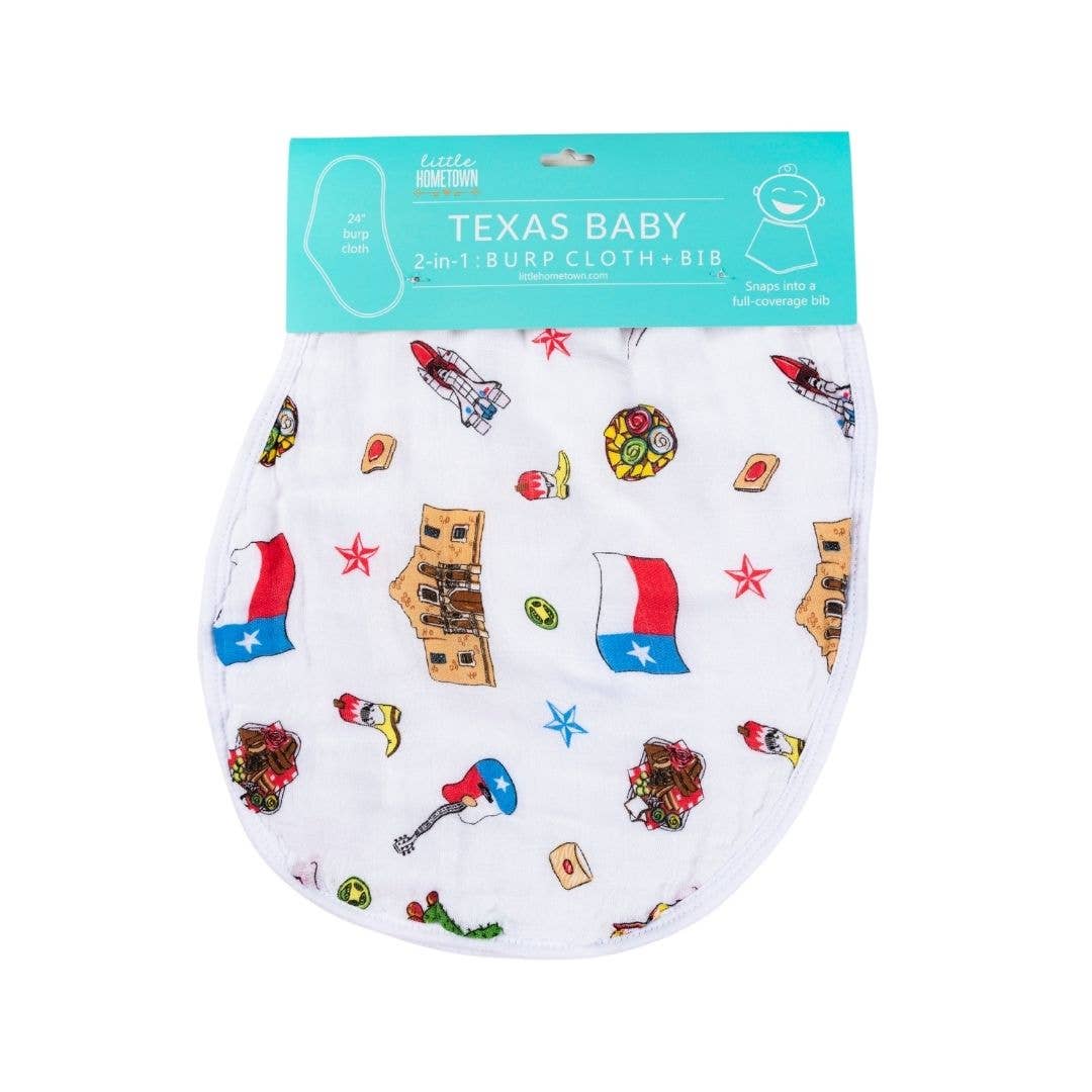 2-in-1 Burp Cloth and Bib: Texas Baby (Unisex) | Little Hometown