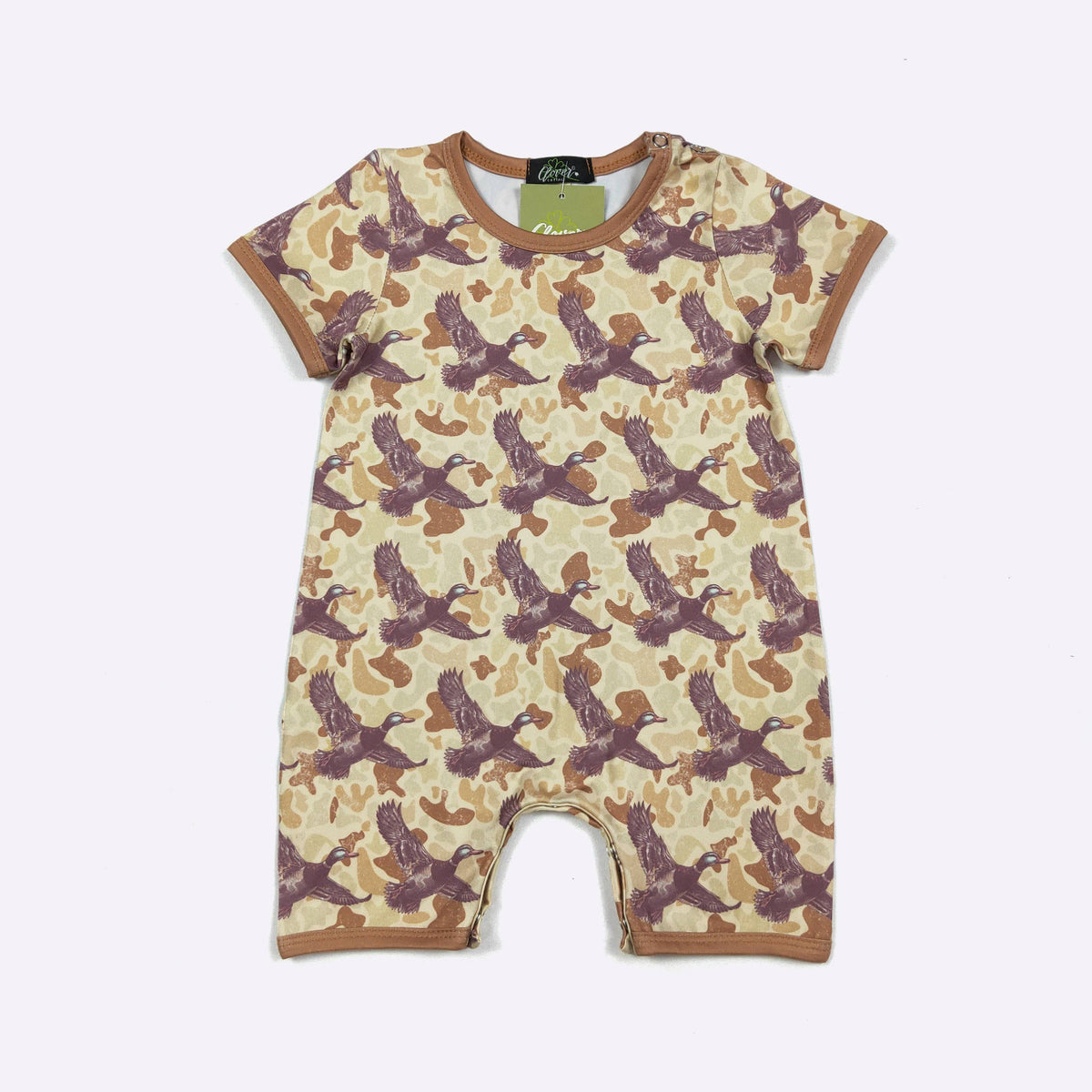 Muted Camo Duck Boy Romper | Clover Cottage