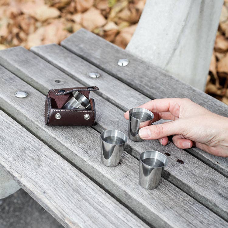 Kikkerland Design Inc - Shot Glasses With Leather Case