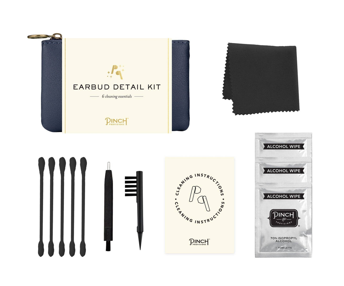 Earbud Detail Kit | Navy Vegan Leather Pouch | Pinch