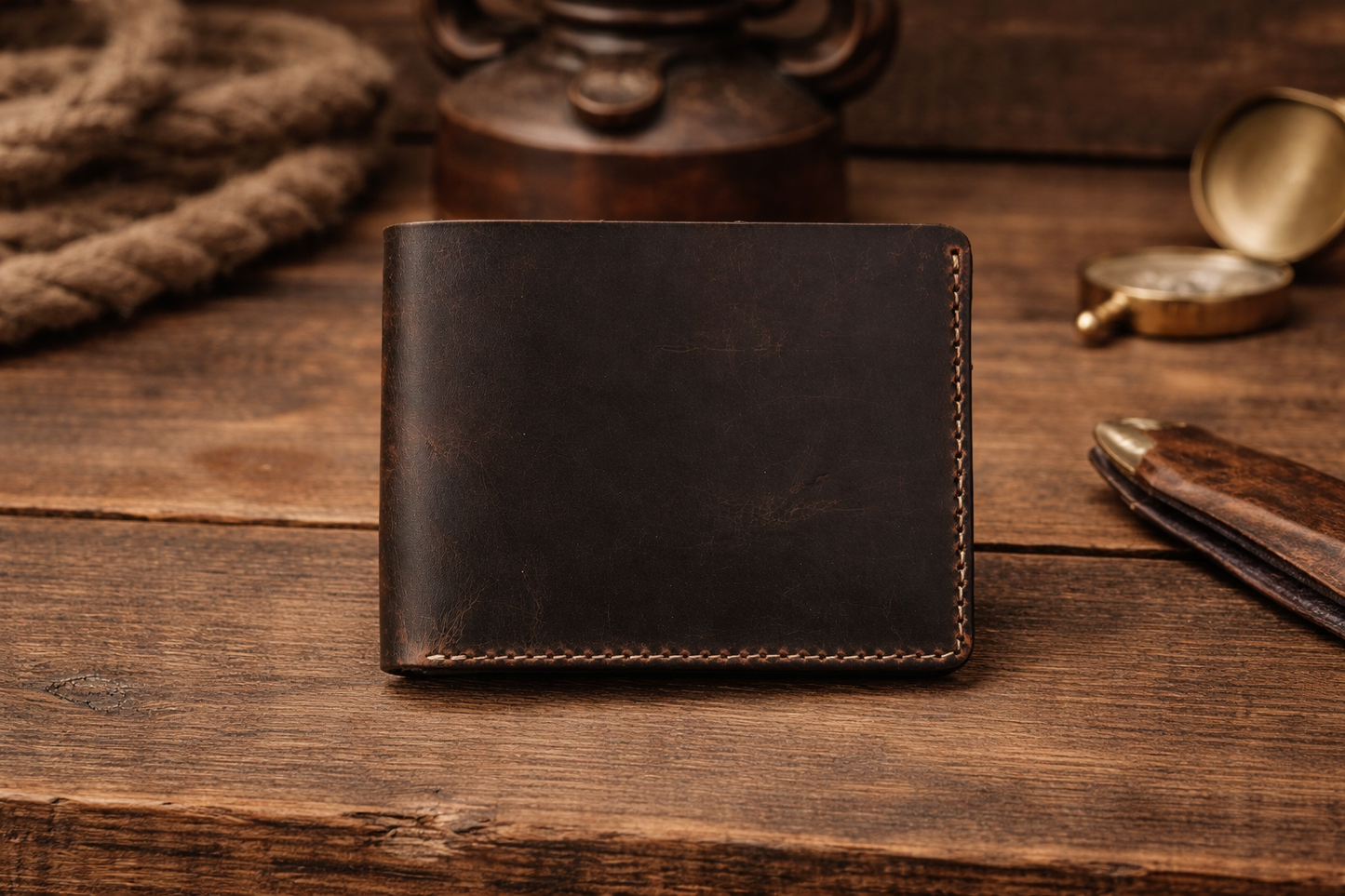 American Leather Goods - Men’s Full-Grain Crazy Leather Bifold Wallet Premium Leather
