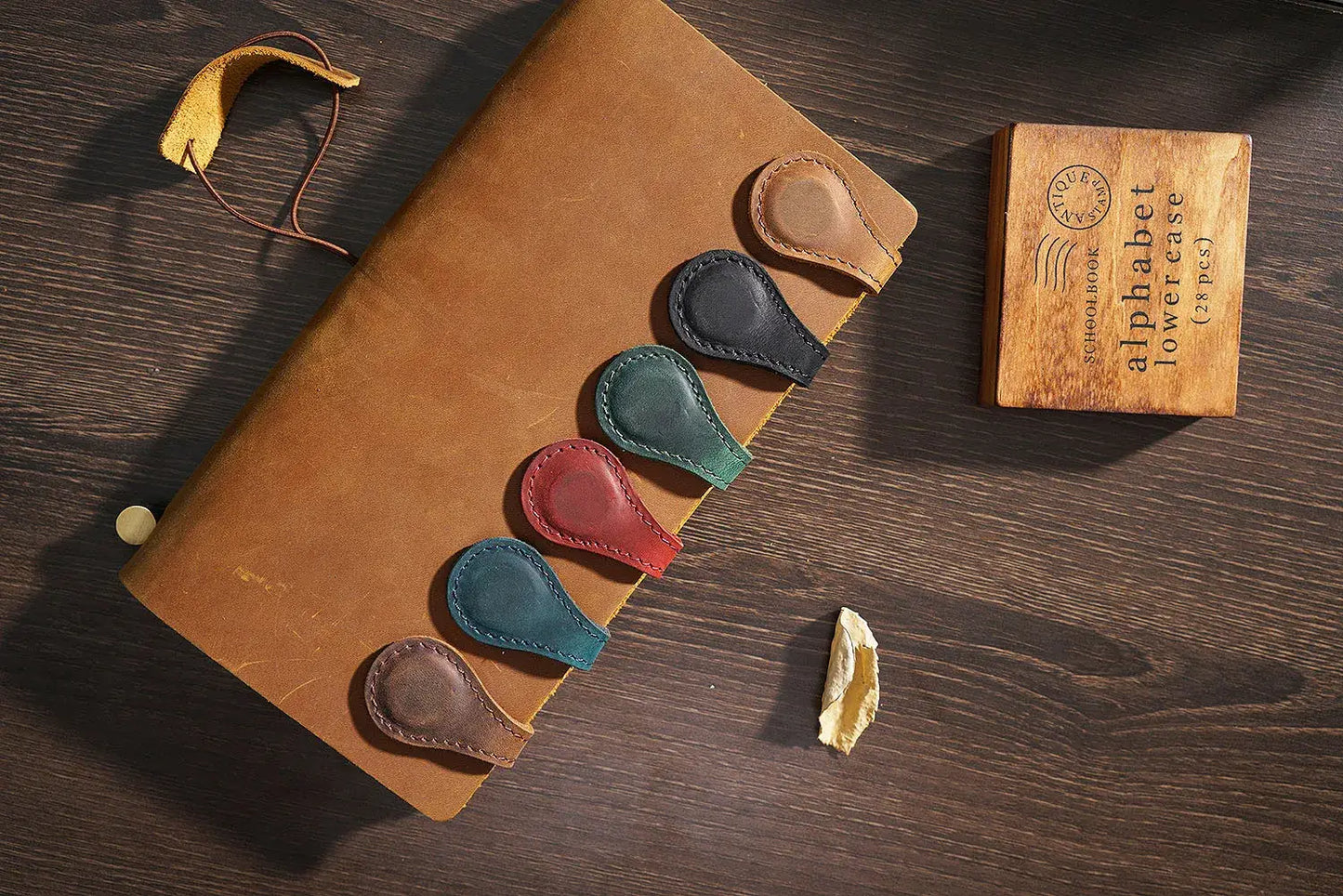 Leather Magnetic Bookmark, Handmade Leather Book mark: Blue