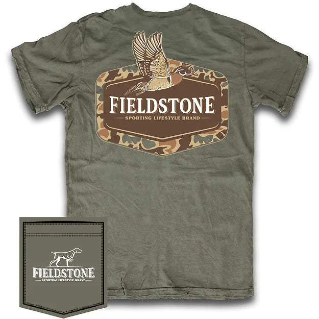 Camo Wood Duck T-Shirt in Moss | Fieldstone