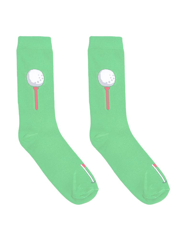 3D Packaged Crew Socks - Golf Ball on Tee - Green | Living Royal