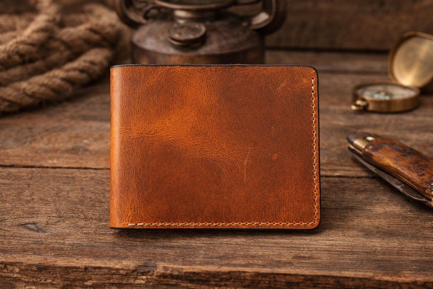 American Leather Goods - Men’s Full-Grain Crazy Leather Bifold Wallet Premium Leather