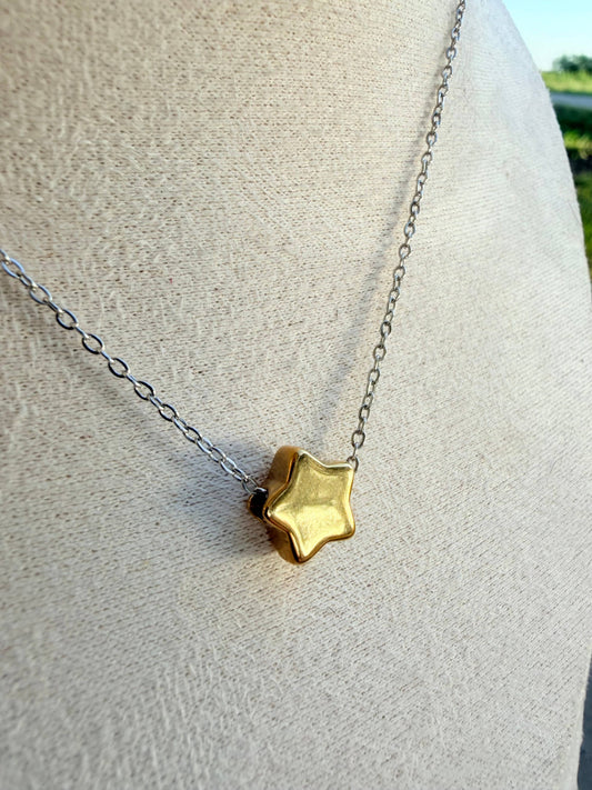 Mixed Metal Star Necklace 