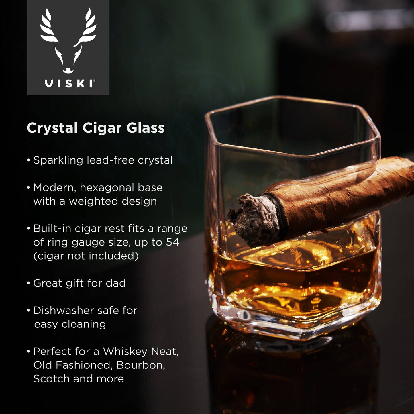Raye™ Crystal Glass w/Builtin Cigar Holder | Viski