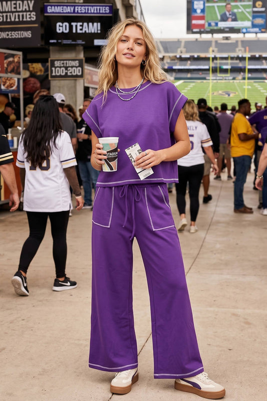 Game Day Lounge Set in Contrast Stitch in Purple