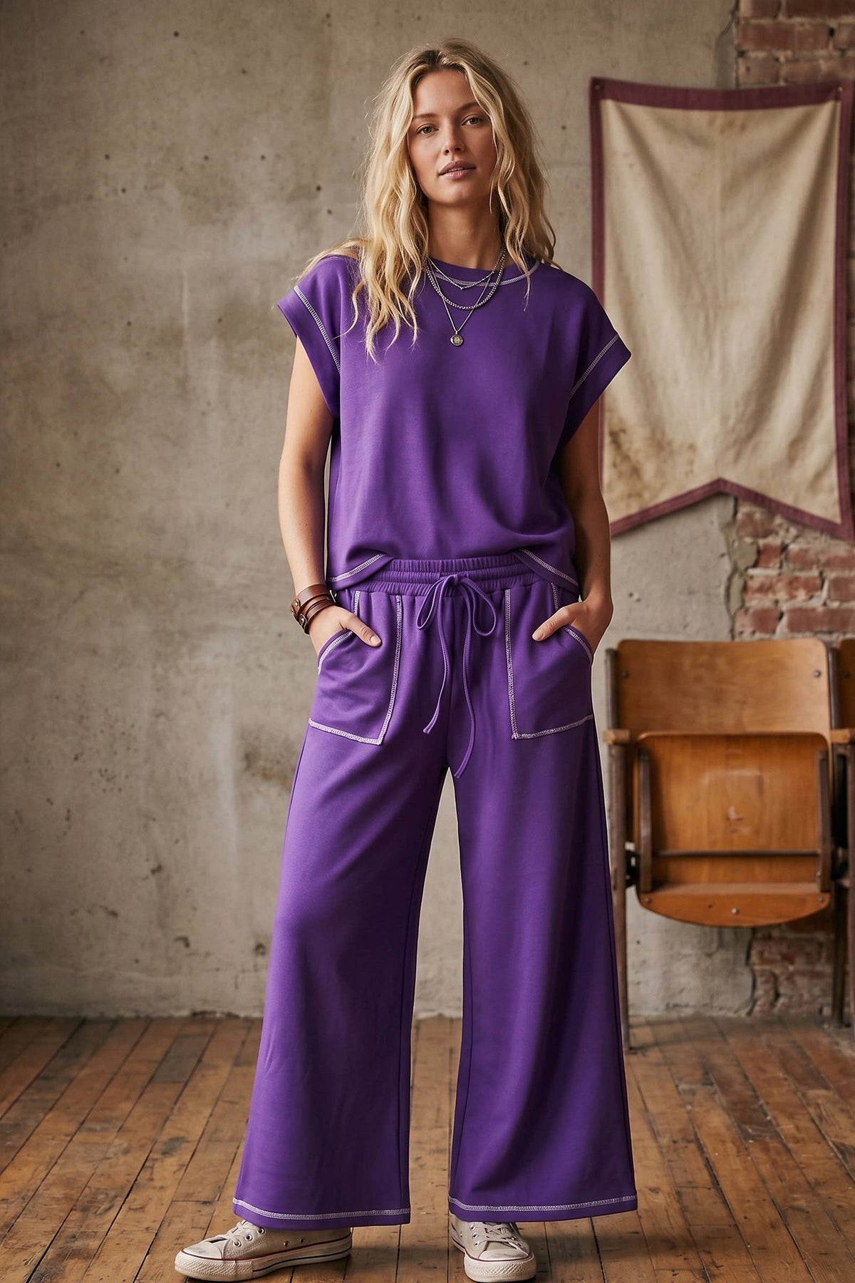 Game Day Lounge Set in Contrast Stitch in Purple