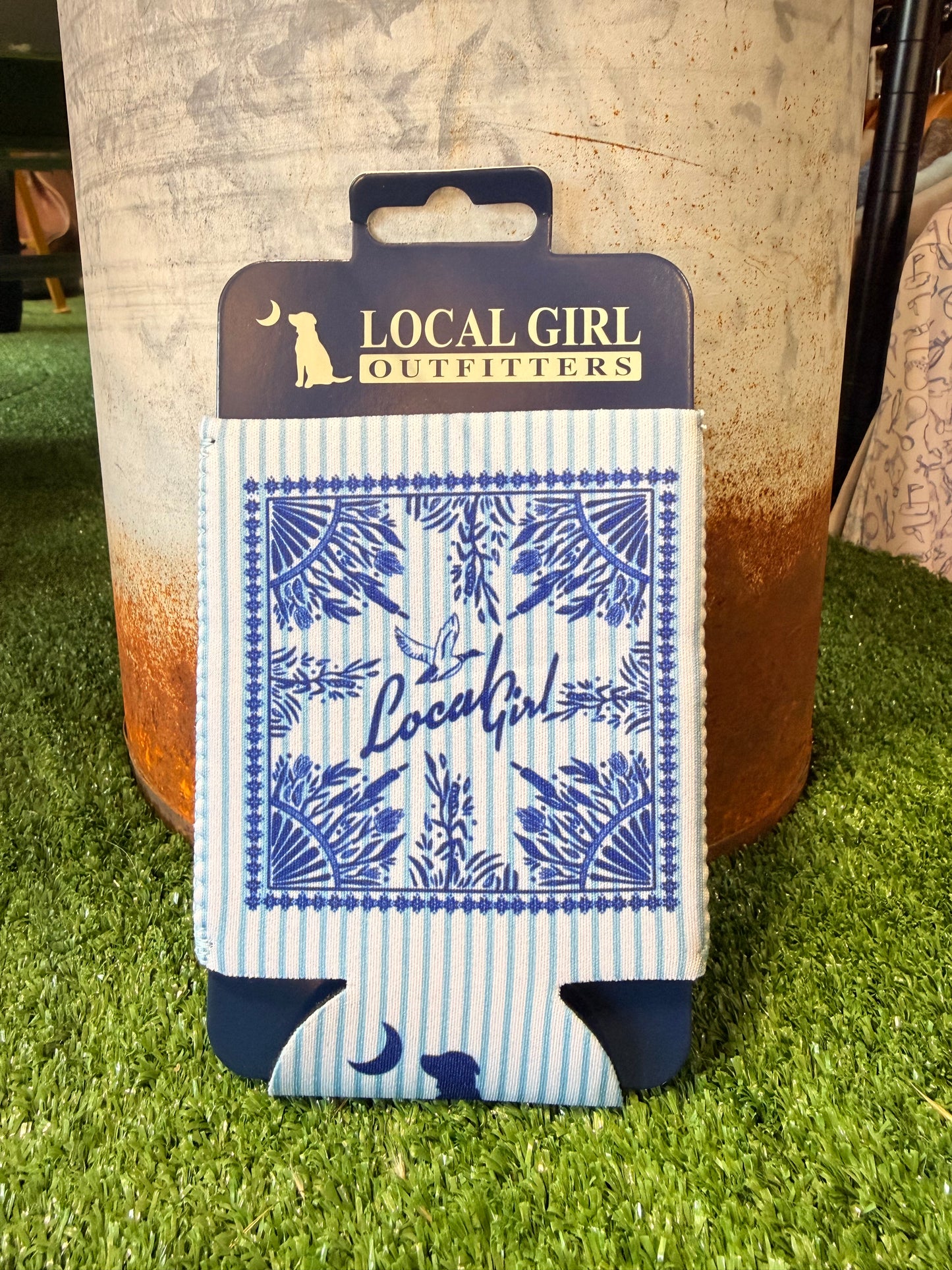 LG Marsh Ducks Koozie - Baby Blue/White Stripes