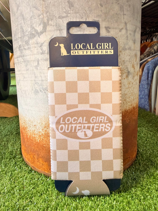 LG Modern Oval Slim Koozie - Khaki Checker