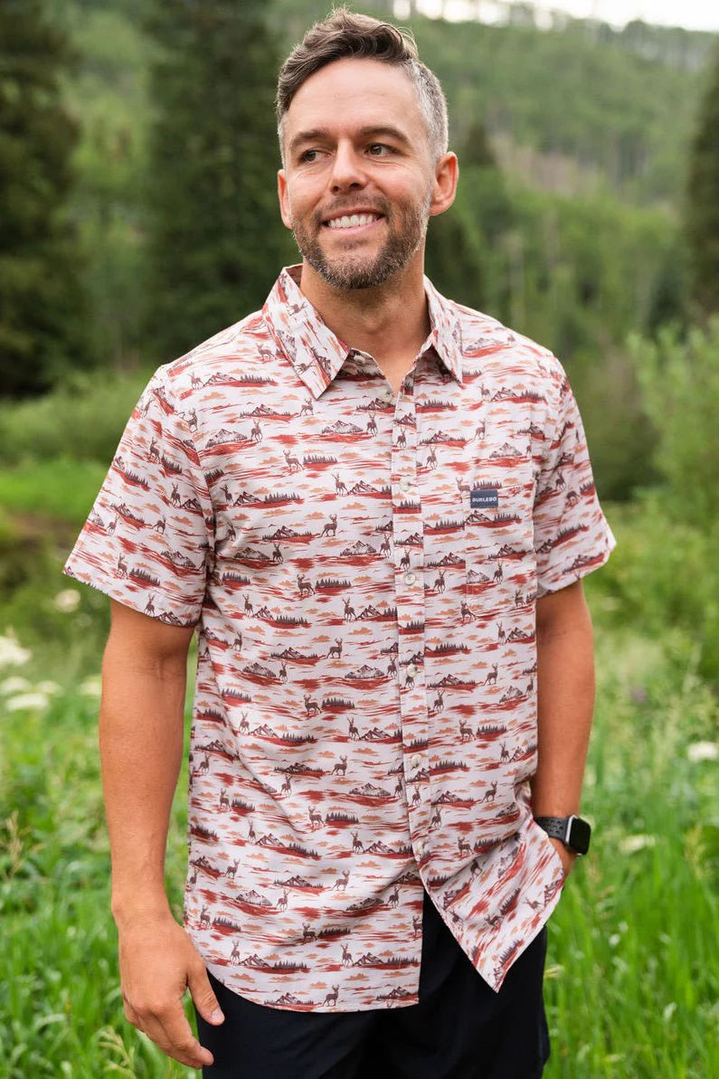 Performance Button Up Mountain Range Shirt | Burlebo