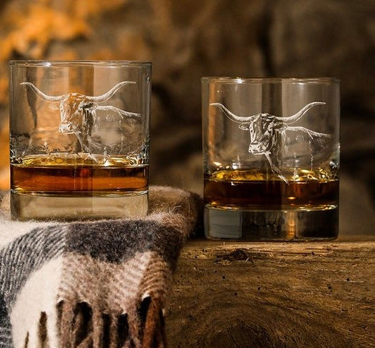 Glass Tumblers Set in Texas Longhorn Print | Selbrae