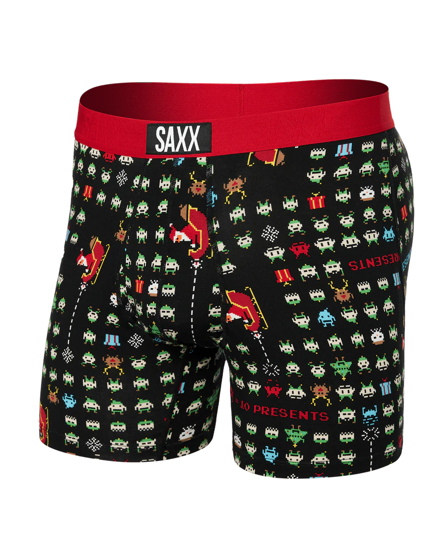 ULTRA SUPER SOFT BOXER BRIEF FLY-SLEIGH INVADERS-BLACK | SAXX