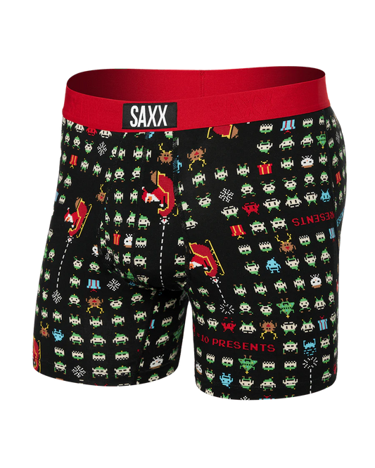 ULTRA SUPER SOFT BOXER BRIEF FLY-SLEIGH INVADERS-BLACK | SAXX