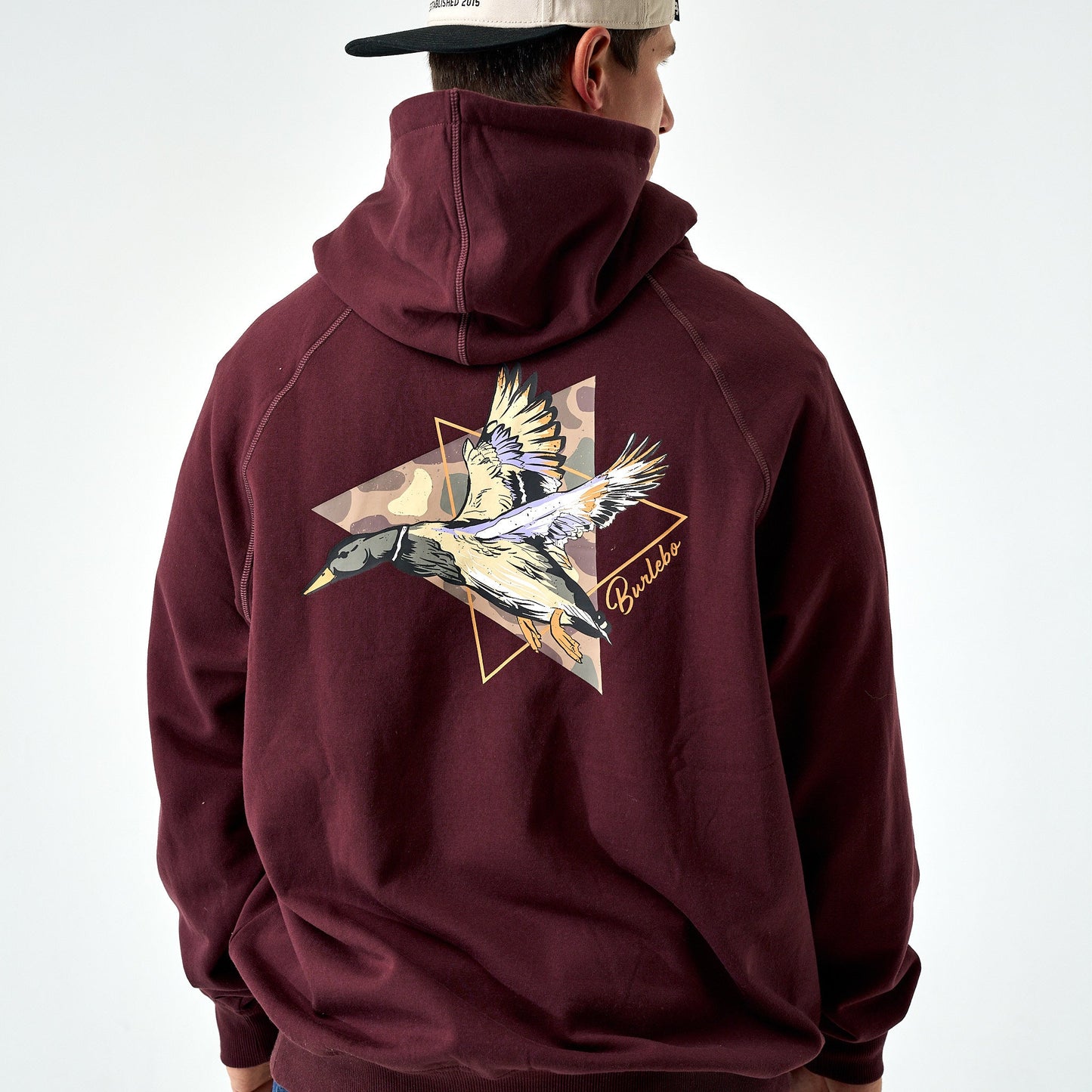 Fleece Hoodie in Pintail Triangle Duck-Maroon | Burlebo