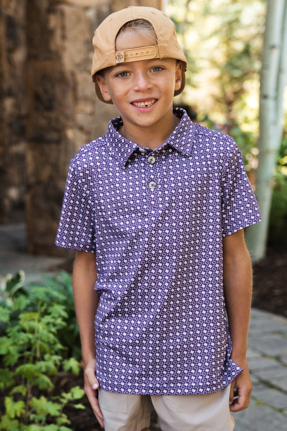 Youth Purple and White Texas Polo | Burlebo